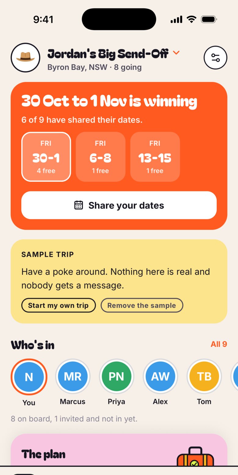 A trip in Envoi: the winning dates, who's in, and the plan